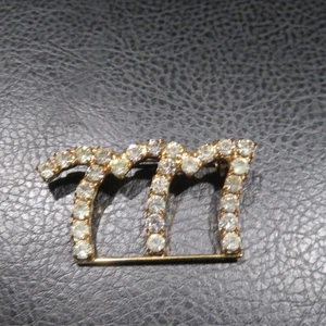 lucky 7 777 Vegas rhinestone pin Swarovski crystals vintage gold USA - Picture 1 of 6