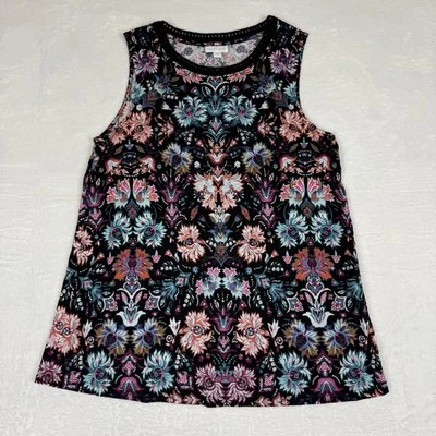 Camiseta sin mangas Jill para mujer talla pequeña negra floral cuello de ganchillo elástica informal verano Foto 1 de 4