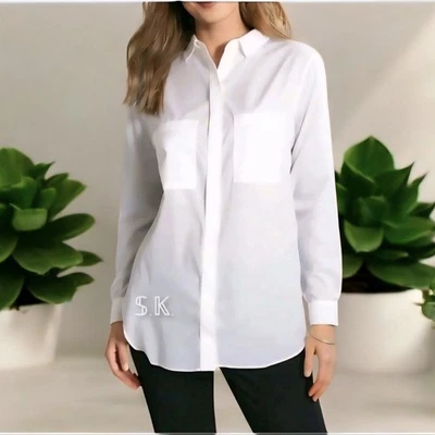 MOSSIMO расслабленный белый на пуговицах туника рулон вкладка рукав карманы хлопок sizeM/L - Изображение 1 из 4