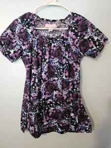 Koi Brand Purple And Black Print Scrub Top - sz XS - Picture 1 of 4