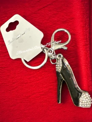 High Heel Shoe Rhinestone Women Bag Or  Keychain Black , Pink Bottom New - Image 1 of 4
