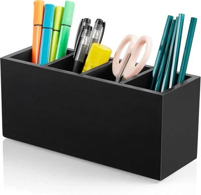 Pencil Pen Holder for Desk, Wooden Office Desk Organizers and Accessories with 4 - Image 1 of 4