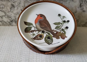 De colección. 6 Posavasos de Melamina con Pájaros y Flores, Soporte de Cuero Praesidium England - Imagen 1 de 12