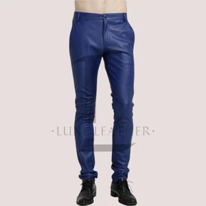 Herren royalblaue Echtlederhose Bikerhose Rindsleder Echtleder Hose - Bild 1 von 3