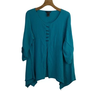 Ali Miles Women's Tunic Blouse Top Asymmetric Flowy Artsy Blue Size 1X Plus - Picture 1 of 11