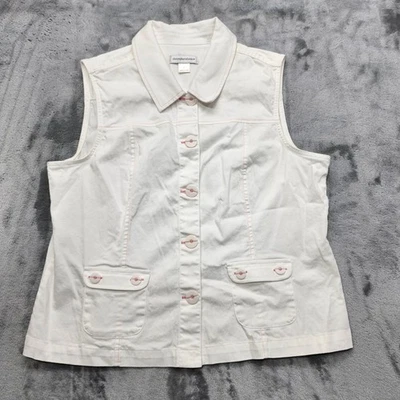 Vintage Christopher & Banks Vest Womens L White Pink Sleeveless Button Up Preppy - Image 1 of 4