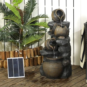 Outsunny 4-Tier 28.3" Resin Solar Water Fountain with LED Lights and Pump - Picture 1 of 11