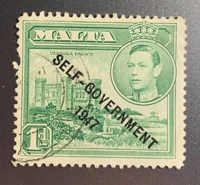MALTA 1953 1d King George VI -Used  -Fancy cancel - SC#235 -Free ship - Image 1 of 2