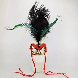 Masquerade Half Mask Sequin Feathers Venetian Carnival Mardi Gras Red FRANCO - Picture 1 of 5