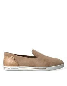 Dolce&Gabbana Men Beige Loafers Suede Leather Solid Flat Casual Slippers Shoes - Picture 1 of 10
