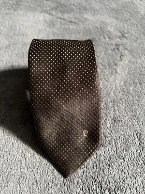 Corbata vintage Pierre Cardin para hombre, logotipo, marrón con patrón de lunares blancos, poliéster Foto 1 de 3