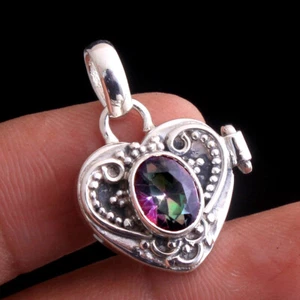 Mystic Topaz Gemstone 925 sterling Silver jewelry chain poison box Pendant - Picture 1 of 5