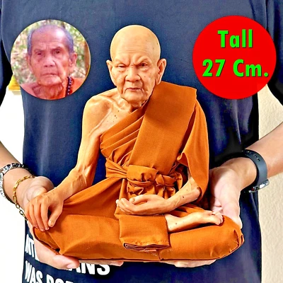 Amuleto tailandés meditación Lp Moon Watbanjan 16487 estatua monje bellas artes cera realista Foto 1 de 4