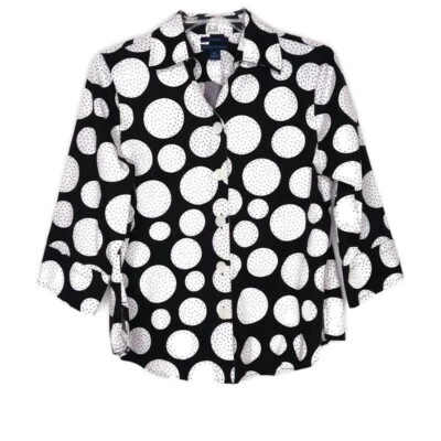 Blusa Westbound para mujer talla 10P botones delanteros manga 3/4 cuello en V lunares Foto 1 de 4