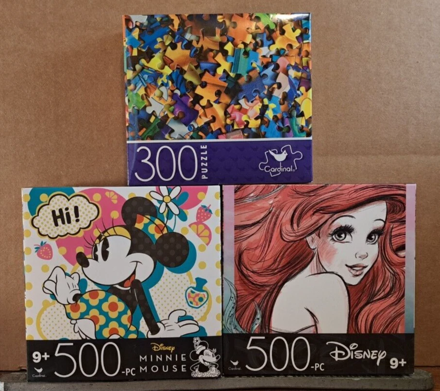 Lot Of 3 Disney 300/500 pc Jigsaw Puzzles: Minnie Mouse, Mermaid, Puzzle Pieces - Image 1 of 2