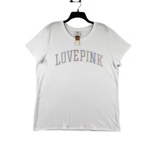 Victoria's Secret PINK Short Sleeve Perfect T Shirt White Love XXL Rhinestones - Picture 1 of 11