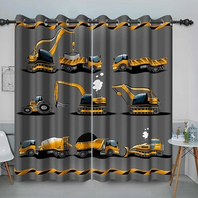Gray Construction Themed Tractor Trucks Themed Blackout Curtains 53Wx84H - Image 1 of 4