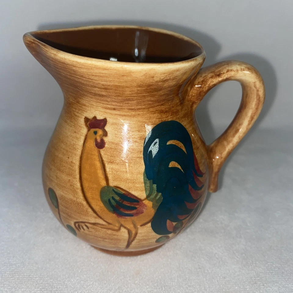 Jarra pequeña crema gallo marrón rojo Pennsbury Pottery de colección (16 oz) RTF USADA EN EXCELENTE ESTADO Foto 1 de 4