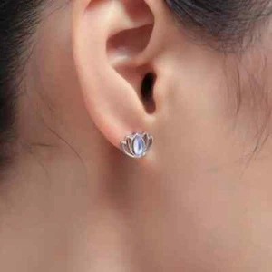 0.30CT Marquise Cut Moonstone With Lotus Flower Shape Wedding Women's Earrings - Picture 1 of 8