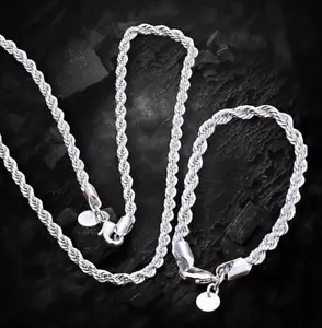 Set - Kordelkette - Kordelarmband Twist Seil 925 Silber Damen Herren Modeschmuck - Bild 1 von 8