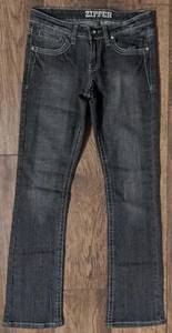 ZIPPER Brand Womens Dark Wash Gray Bootleg Jeans w/ Studs & Rhinestones - Size 5 - Picture 1 of 19