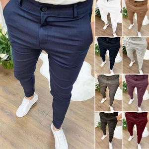 Mens Slim Fit Casual Work Pants Skinny Stretch Business Office Formal Trousers - Picture 1 of 33