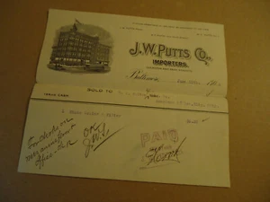 Bollettino J W Putts Co Importers 1909 BALTIMORA MD - Foto 1 di 1