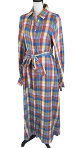 Aura Dress Women Sz XS Multi Plaid Cottage Teacher Preppy Maxi Old Money Cotton - Picture 1 of 14