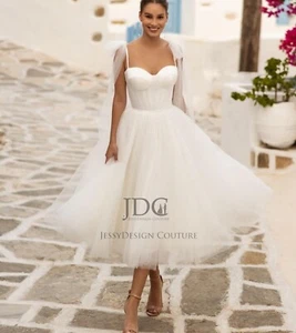 Modernes Chic Tüll Brautkleid Kurz Standesamtkleid Maßanfertigung Ivory Weiß Neu - Bild 1 von 5