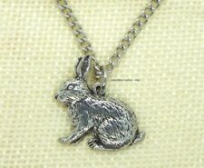 Rabbit Pendant with Chain Necklace in Gift Pouch (Silver Pewter, Made in UK)
