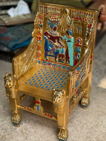 Handmade, Antique Carving Wood Chair, King TUT ANKH AMON, Pharaonic Wood Chair Cover