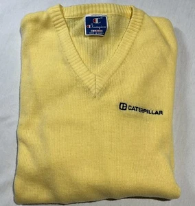 Maglione Vintage Caterpillar Champion Scollo V Uomo XL Gatto Abbigliamento Lavoro Giallo Difetto - Foto 1 di 9