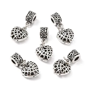 5Pcs Alloy Antique Silver Heart European Large Hole Dangle Beads Charms 36mm - Picture 1 of 3