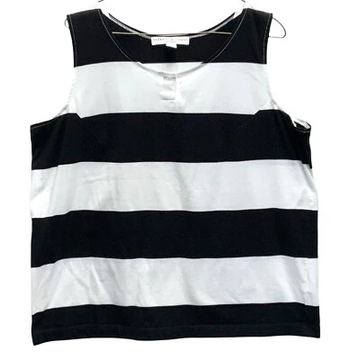 Camiseta sin mangas Josephine Chaus vintage blanca y negra color bloque rayas para mujer talla 1 Foto 1 de 2