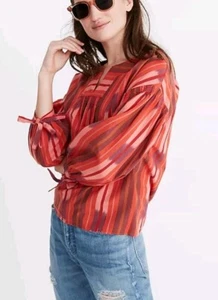 Top a Rayas Madewell Ikat Campesino Popover - Rayas de Color Naranja Acogedor - Talla XS - Imagen 1 de 9
