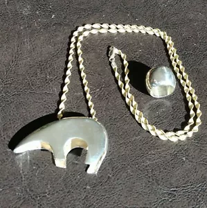 Zuni Bär Anhänger Sterlingsilber an italienischer Silberkette MIT Silberring - Bild 1 von 5