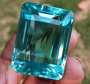Brazil Transparent Sky-Blue Aquamarine 30-40 Ct Emerald Cut Loose Gemstone 24N - Picture 1 of 11