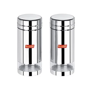 Stainless Steel Circular See Through Transparent Container Set of 2Pc 1000 Ml - Picture 1 of 6