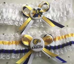 Western Eagles AFL licenced tags on AU Made Wedding Garter set Plus Sizes - Picture 1 of 9