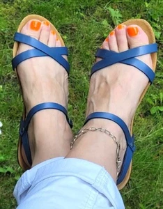 Zapato Plakton Mam Date 575029 mujer azul marino sandalias con correa de cuero auténtico - Imagen 1 de 6