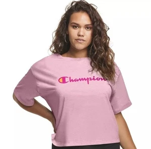Champion Womens Plus Cropped Tee 2X Pink Short Sleeve Graphic Casual Relaxed Fit - Picture 1 of 7