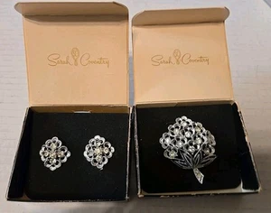 VINTAGE Sarah Coventry Sparkle Lights Pin Brooch Clip Earring Set Original Boxes - Picture 1 of 9