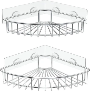 2-Pack Corner Shower Caddy SUS304 Steel Adhesive Shelf Silver - Picture 1 of 4