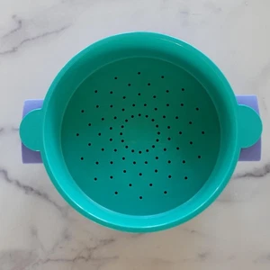 Vintage Tupperware Microwave Steamer Colander Bowl Set 2pc Retro USA Teal Purple - Picture 1 of 7
