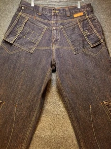 Men’s 34x32 Y2K Hip Hop Skater Black Jeans Baggy Streetwear Pockets Vintage Don - Picture 1 of 13