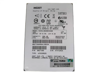 HGST 2.5" 200GB SAS SSD 6Gbps SLC Solid State Drive HUSSL4020BSS600 0B27396 - Image 1 of 3