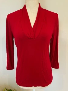 TALBOTS Womens Size Petites Small Red 3/4 Sleeve Pleated V-Neck Pullover Top - Picture 1 of 5