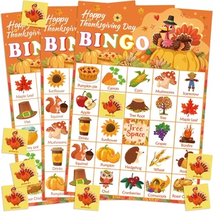 Thanksgiving Bingo Cards for 24 Players - Kids' Party Game Supplies - Picture 1 of 12