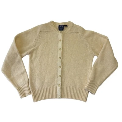 Cárdigan suéter Allen Solly vintage 100 % lana Shetland para mujer talla S dorado crema Foto 1 de 4