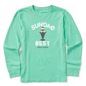 Life Is Good Kids Unisex Green Ice Cream Sundae Best Long Sleeve Tee XXL - Picture 1 of 6